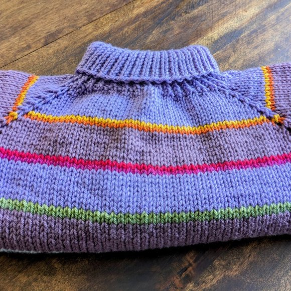 Colorfull purple striped Overseized long sleeved  Hand knit  sweater pullover - Picture 3 of 4